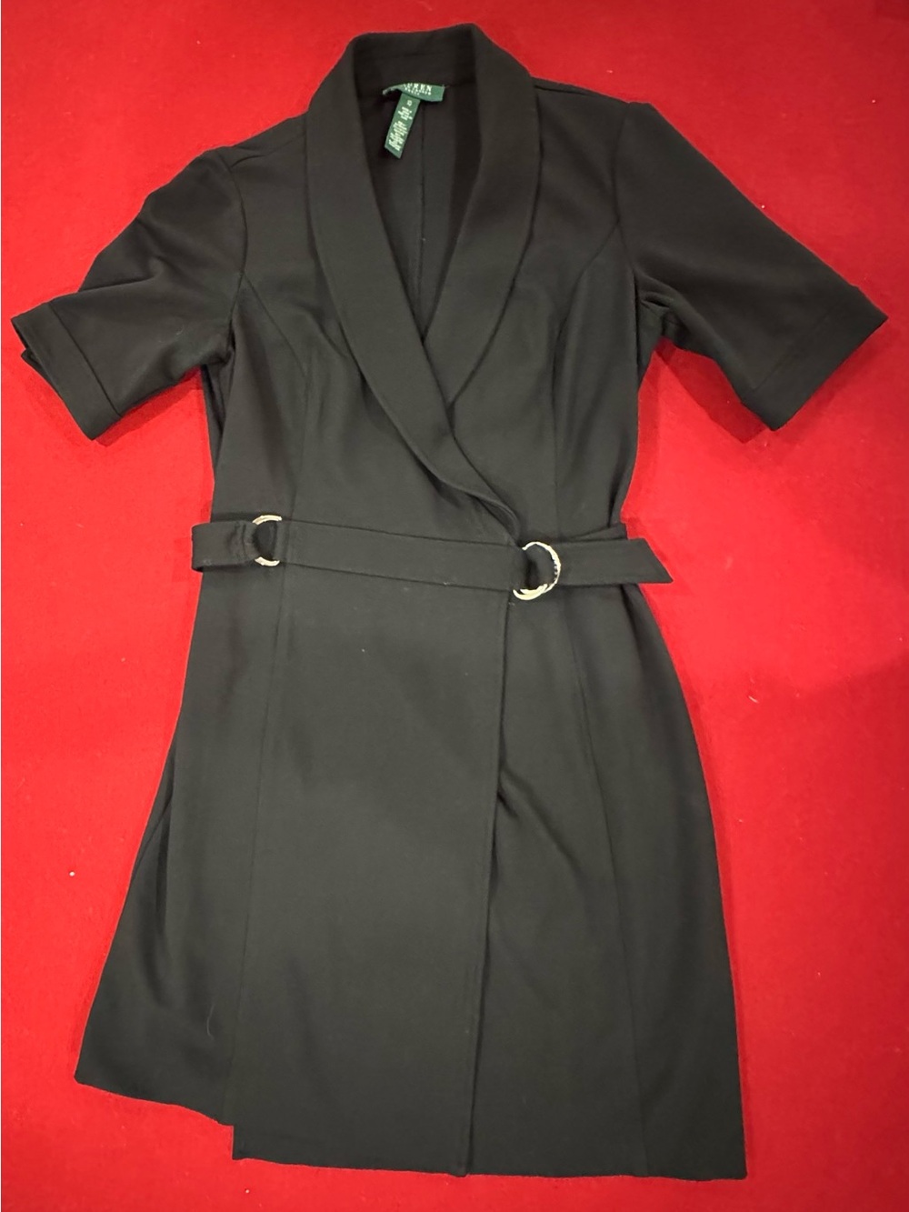 Lauren Ralph Lauren Black Short-Sleeve Wrap Mini Dress with Belt